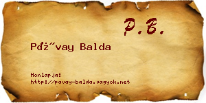 Pávay Balda névjegykártya